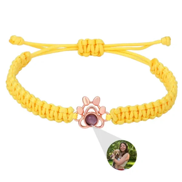 925Silver Yellow Braided Dog Paw Projection Bracelet