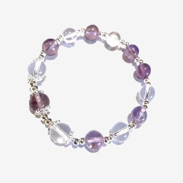 Purple and white crystal beaded bracelet