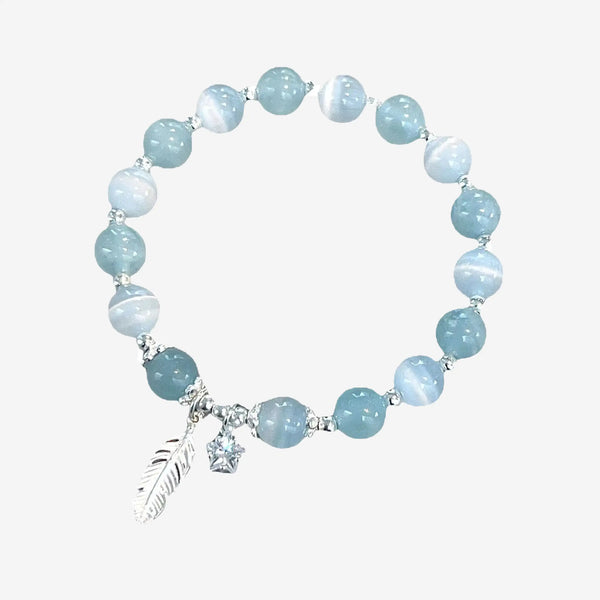 Blue Crystal Moonstone Star Feather Pendant Bracelet