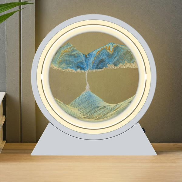 Moving Sand Art Pictures LED Sand Art Lamp 360° Rotating 3D Deep Sea Sandscape Round Glass Flowing Sand Painting Home Office Work Relaxing Desktop Decorations