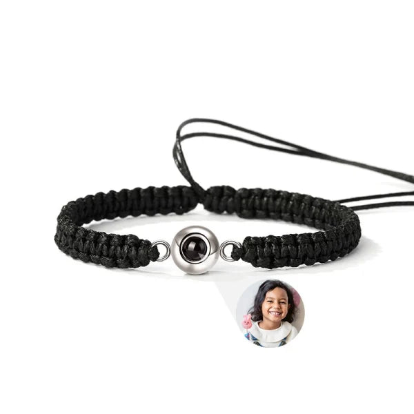 Bracciale personalizzato per proiezione di foto con corda nera intrecciata, regalo dolce e cool