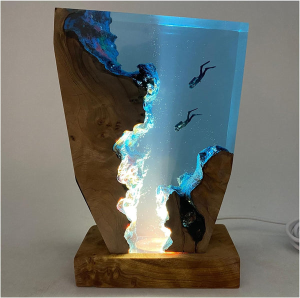 Hbaydor Handmade LED Ocean Diver Lights, Epoxy Resin Bedside Table Lamp, Desk Art Ornaments Gift for Office Bedroom Christmas Easter Gift,8 * 5in