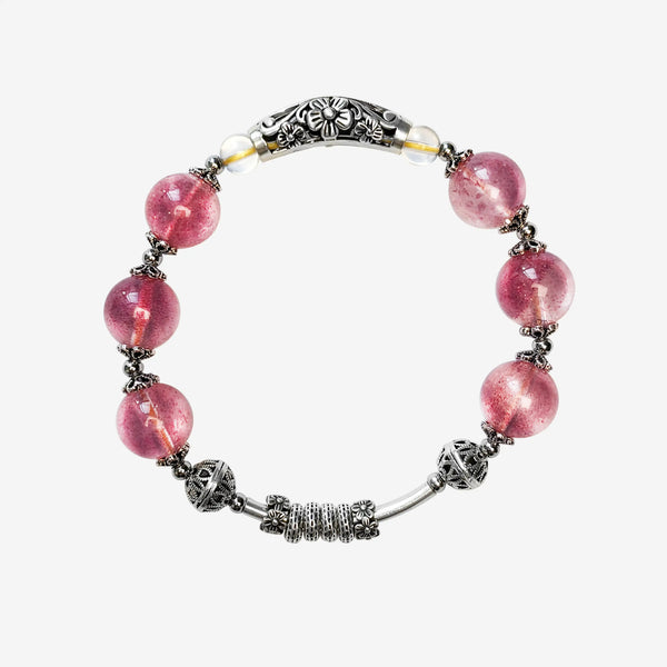 Natural Strawberry Crystal Tips Peach Blossom Good Luck Bracelet