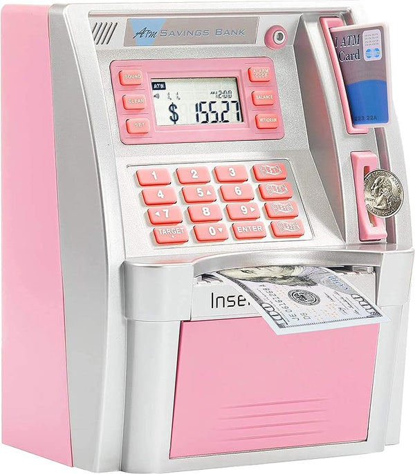 ATM Piggy Bank for Real Money, Bank with Card,Password,Coin Recognition