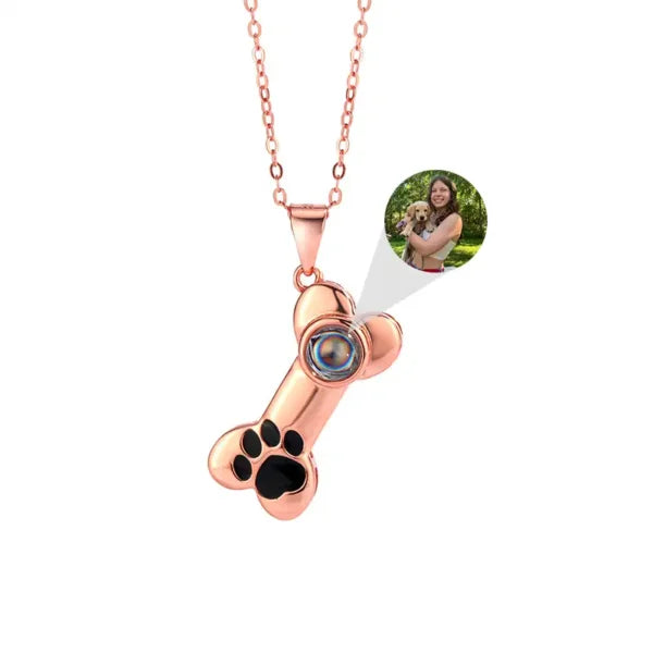 Personalized Bone Photo Projection Necklace With Puppy's Footprint for Pet Lover