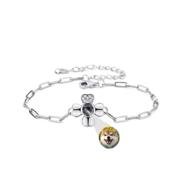 Collana in argento sterling con proiezione di foto personalizzata: fortuna a quattro foglie