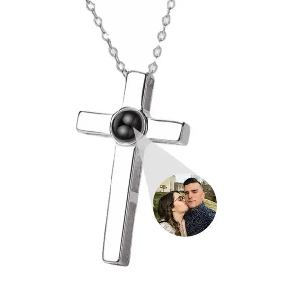 Silver Cross Pendant Personalized Projection Couple Necklace