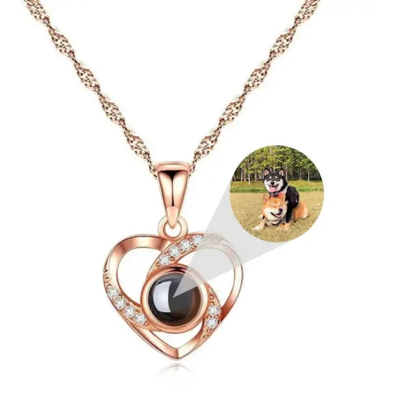 Collana a cuore in argento con proiezione di foto personalizzata