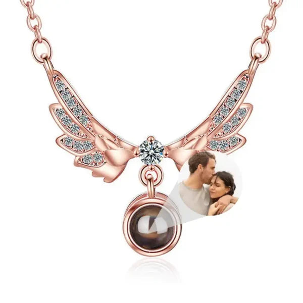 Personalized Diamond Feather Photo Projection Necklace, Suitable for Wife