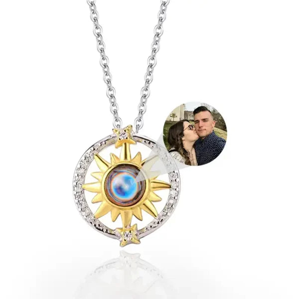 Regalo personalizzato con collana per proiezione di foto in argento sterling con fiore del sole