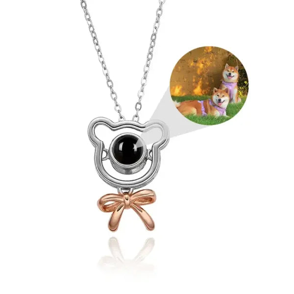 Personalized photo cute little bear projection necklace