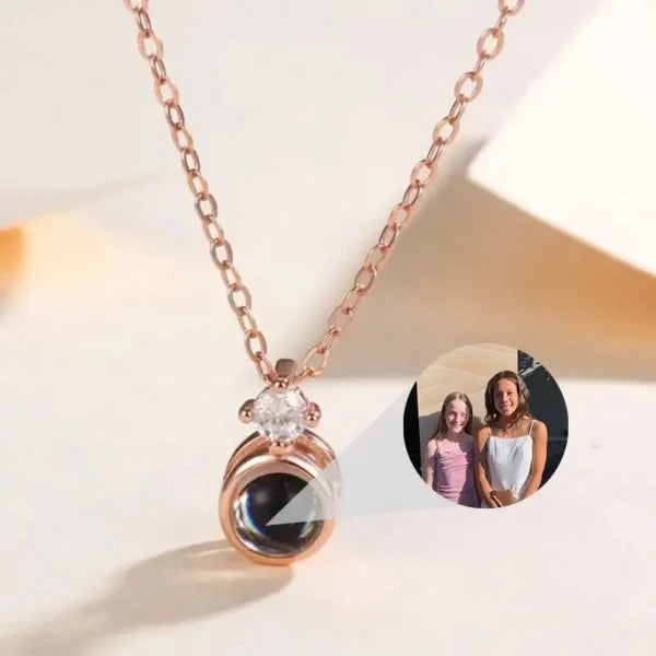 Silver Personalized Circle Photo Projection Necklace