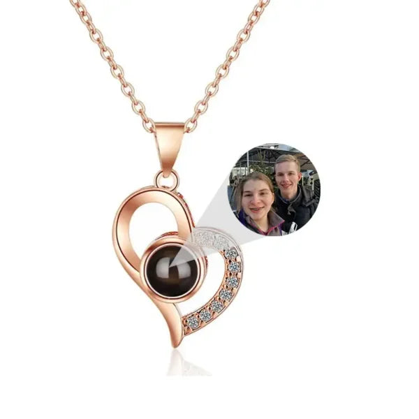 Silver Personalized Heart Pendant Photo Projection Necklace