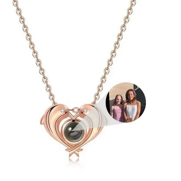 Personalized Whale Heart Photo Projection Necklace