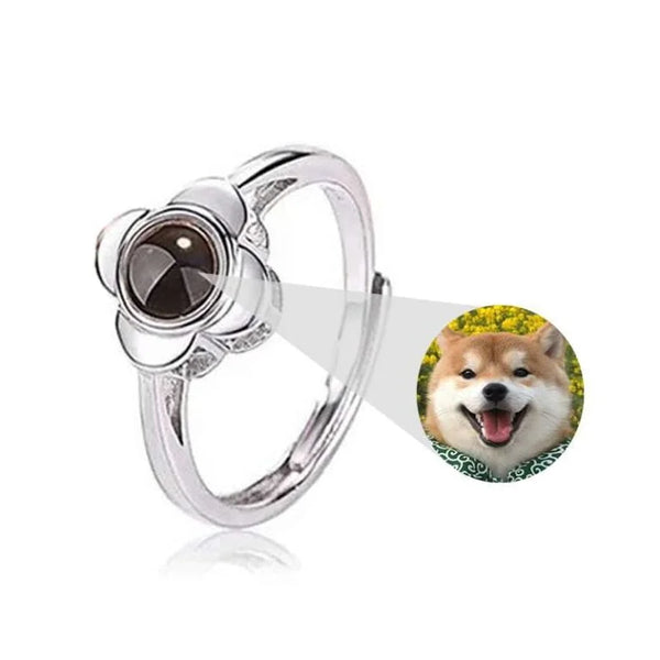 Silver Personalized Flower Photo Projection Ring