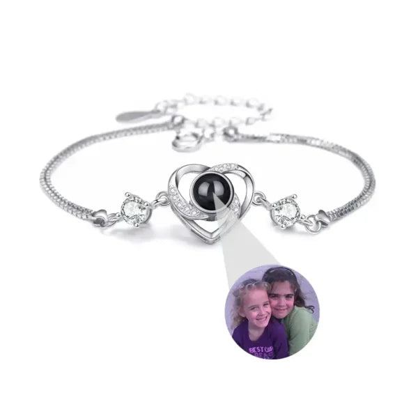 Bracciale in argento personalizzato per proiezione di foto con regalo creativo a cuore