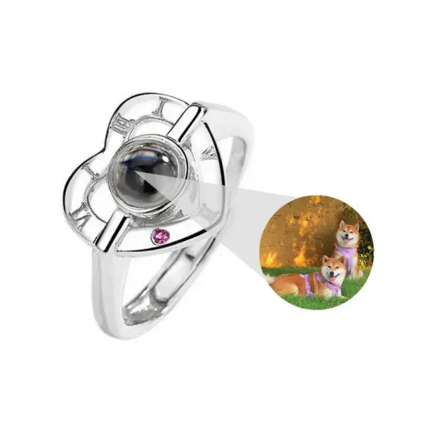 Anello cuore in argento con proiezione fotografica personalizzata