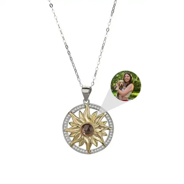 Silver Personalized Photo Projection Necklace Gift With Sun Flower