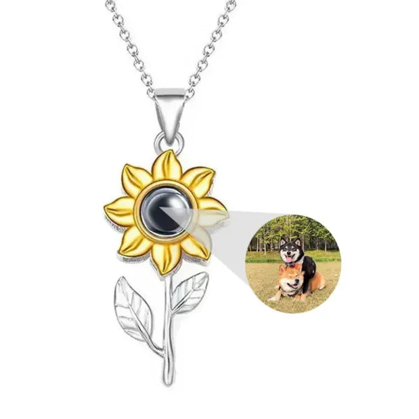 Silver Sunflower Photo Projection Necklace