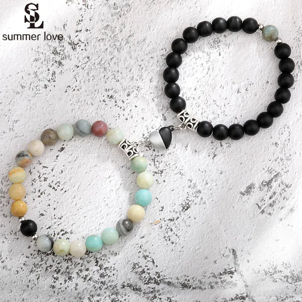 2pc/set Natural Stone Beads Bracelet Women Men